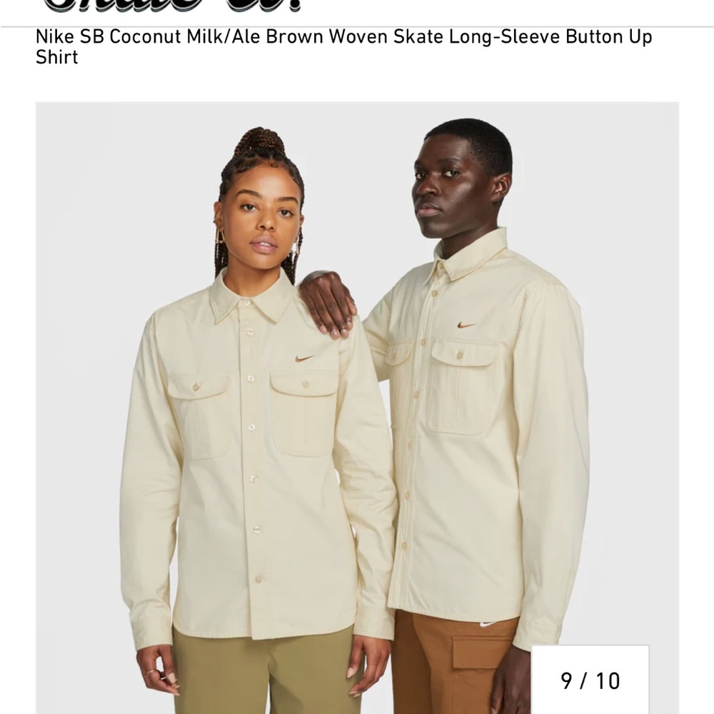 NIKE SB COCONUT MILK/ALE BROWN WOVEN SKATE LONG-SLEEVE BUTTON UP SHIRT